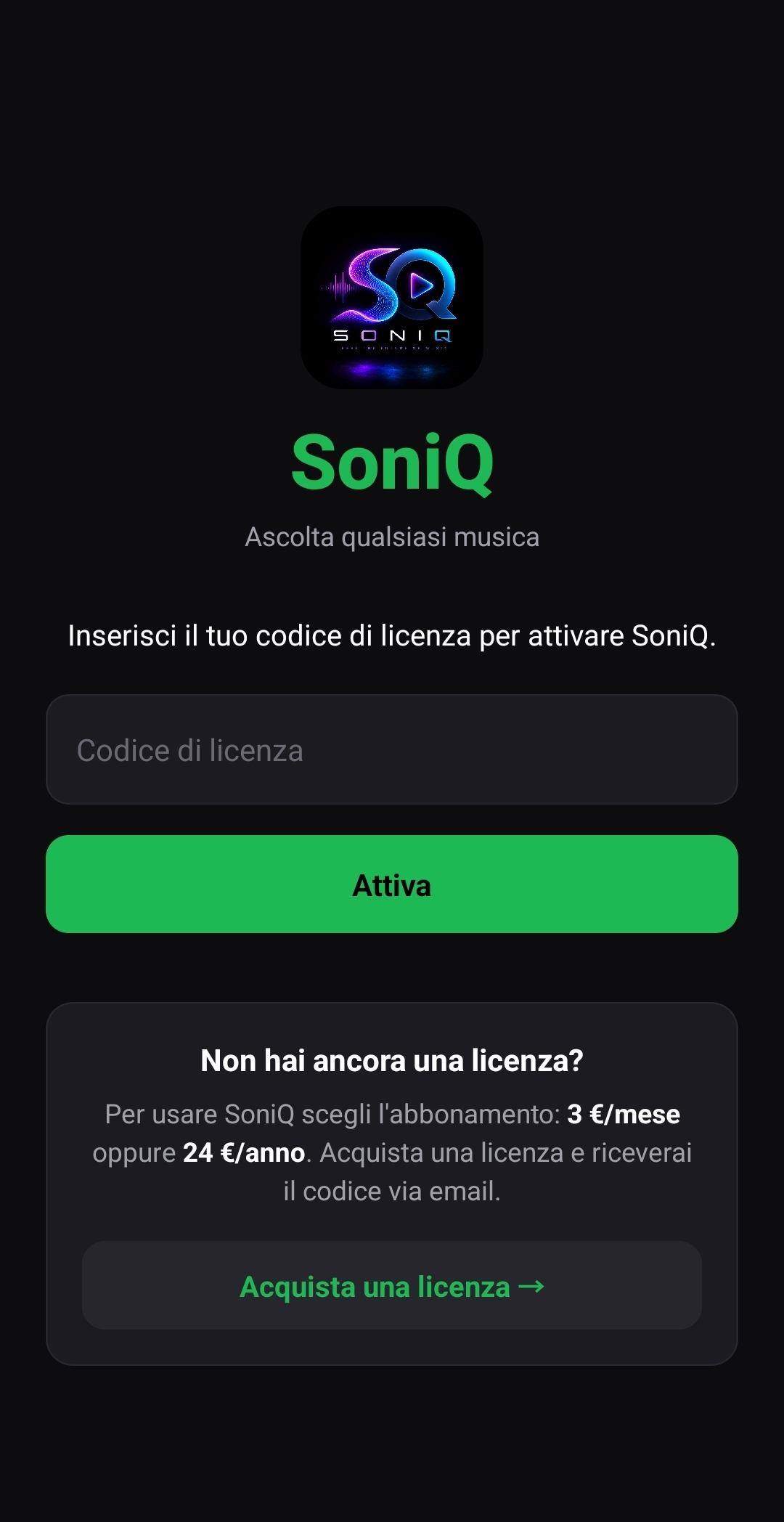Attivazione con codice licenza