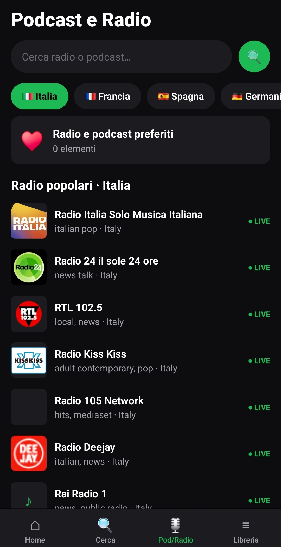 Radio per nazione e podcast